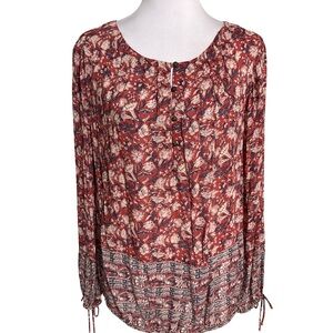 Lucky Brand Floral Blouse Red and Cream